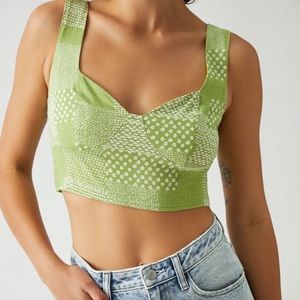 Green Patchwork Crop Top Bustier